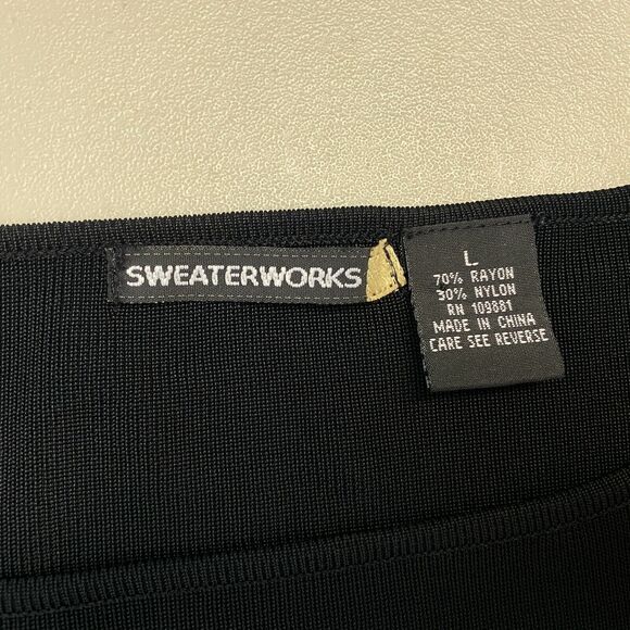 Halloween Sweater Womens Large Sweaterworks Sequin Haunted House Black Knit Top - Picture 8 of 10